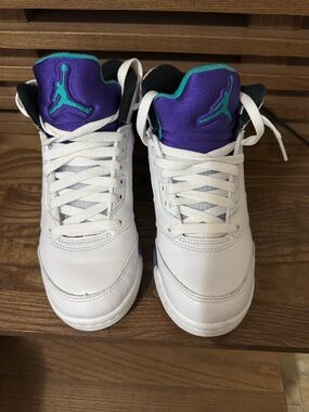 Jordan Kids White Sneakers with Purple and Teal Accents